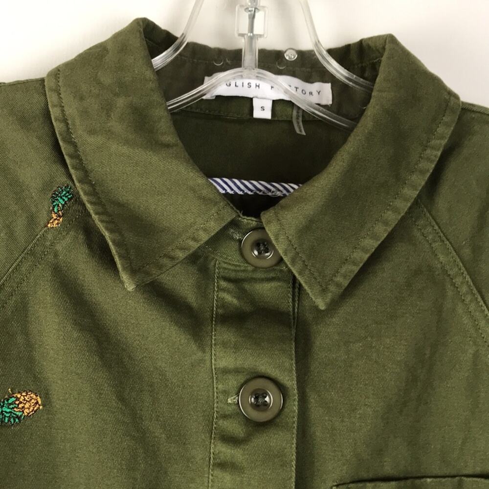Anthropologie English Factory Pineapple Embroidered Utility Jacket Green Pockets - Picture 3 of 14